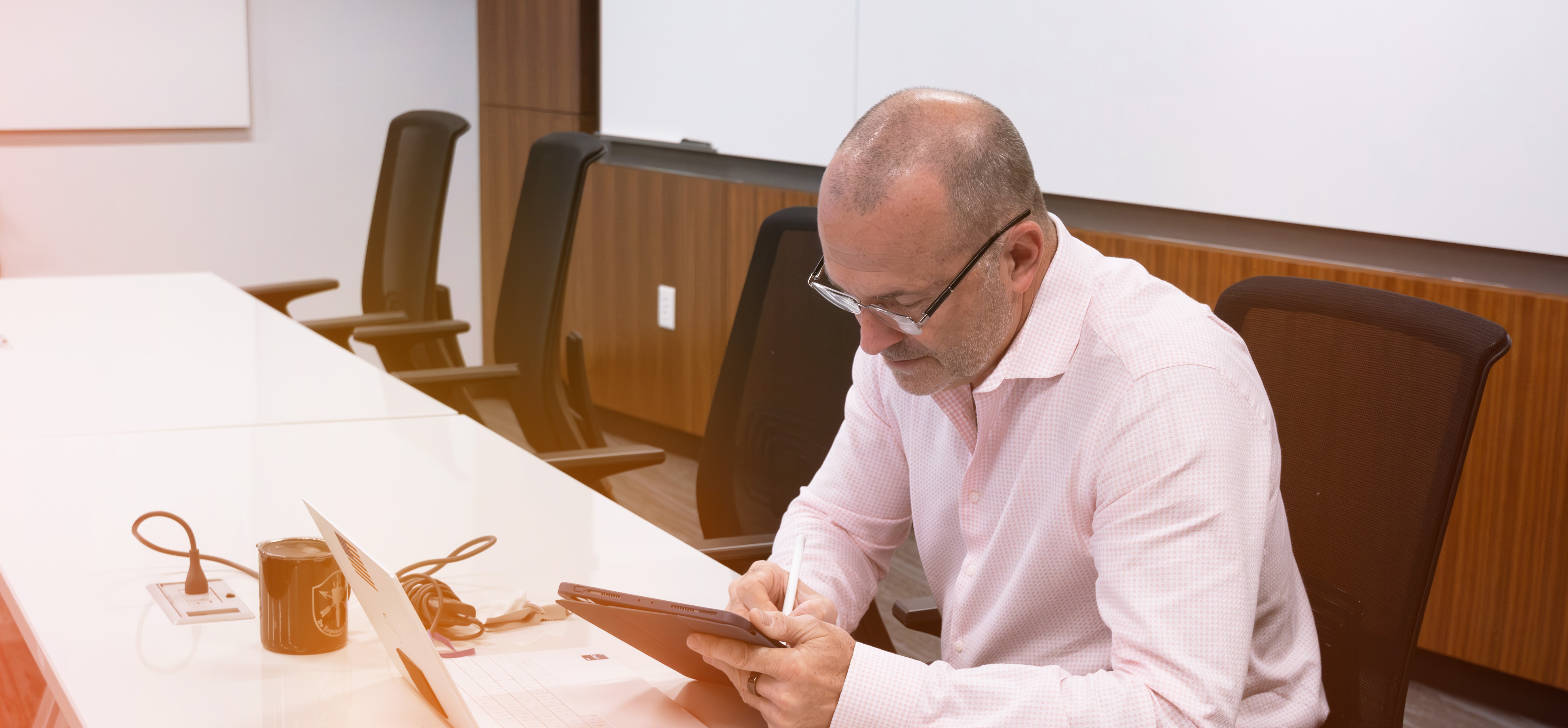 Businessman working on tablet